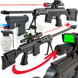 tomdorix Karabin Snajperka Na Kulki 6mm Replika ASG z Laserem i Atrapą Kolimatora + Pistolet + Granat Kulek Bezszw. 1