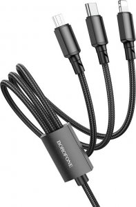 Kabel USB BOROFONE KABEL BX72 3 W 1 - USB NA TYP C, MICRO USB, LIGHTNING - 2A 1 METR CZARNY 1