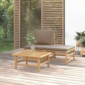 vidaXL 3-cz. zestaw mebli do ogrodu, poduszki w kolorze taupe, bambus Lumarko! 1