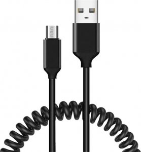 Kabel USB KABEL SPRĘŻYNOWY - USB NA MICRO USB - 2A 1 METR CZARNY 1