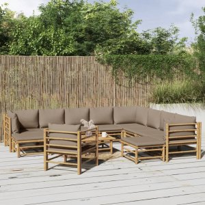 vidaXL 12-cz. zestaw mebli do ogrodu, poduszki w kolorze taupe, bambus 1