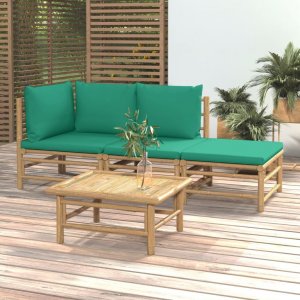 vidaXL 4-cz. zestaw mebli do ogrodu, zielone poduszki, bambusowy 1