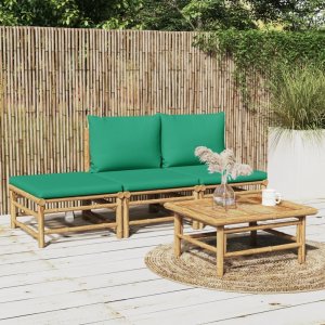 vidaXL 4-cz. zestaw mebli do ogrodu, zielone poduszki, bambus 1