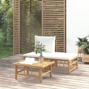 vidaXL 3-cz. zestaw mebli do ogrodu, kremowe poduszki, bambus Lumarko! 1
