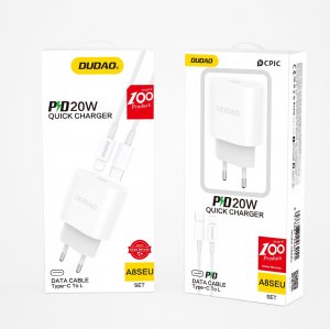 Ładowarka Dudao Dudao szybka ładowarka sieciowa USB-C Power Delivery 20W biała + kabel USB-C - Lightning 1m (A8SEU) 5