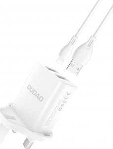 Ładowarka Dudao Dudao ładowarka sieciowa wtyczka UK (Wielka Brytania) 2xUSB-A 2.4A biała + kabel USB-A - Lightning biały 1