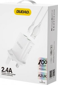 Ładowarka Dudao Dudao ładowarka sieciowa wtyczka UK (Wielka Brytania) 2xUSB-A 2.4A biała + kabel USB-A - Lightning biały 4