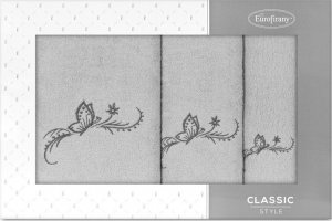 Eurofirany Komplet ręczników w pudełku FAIRY 30x50 + 50x90 + 70x140 srebrny + grafitowy 1