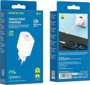 Ładowarka BOROFONE ŁADOWARKA SIECIOWA BN3 PREMIUM - TYP C - QC 3.0 PD 2.0 20W BIAŁA 9