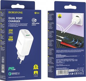 Ładowarka BOROFONE ŁADOWARKA SIECIOWA BN4 POTENTIAL - USB + TYP C - QC 3.0 PD 2.0 20W BIAŁA 9
