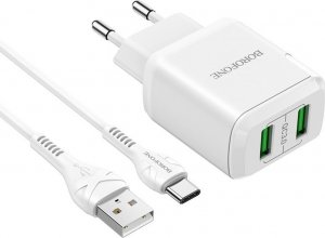 Ładowarka BOROFONE ŁADOWARKA SIECIOWA DBN6 CHARMER - 2XUSB - QC 3.0 18W 3A Z KABLEM USB NA TYP C BIAŁA 2