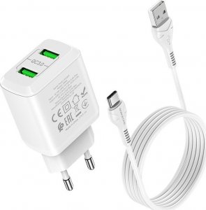 Ładowarka BOROFONE ŁADOWARKA SIECIOWA DBN6 CHARMER - 2XUSB - QC 3.0 18W 3A Z KABLEM USB NA TYP C BIAŁA 3