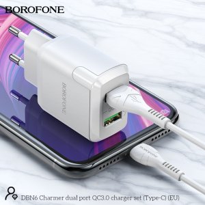 Ładowarka BOROFONE ŁADOWARKA SIECIOWA DBN6 CHARMER - 2XUSB - QC 3.0 18W 3A Z KABLEM USB NA TYP C BIAŁA 4
