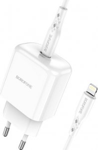 Ładowarka BOROFONE ŁADOWARKA SIECIOWA BN3 PREMIUM - TYP C - QC 3.0 PD 2.0 20W Z KABLEM TYP C NA LIGHTNING BIAŁA 2