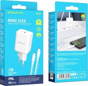 Ładowarka BOROFONE ŁADOWARKA SIECIOWA BN6 FIELD - TYP C - QC 3.0 PD 20W Z KABLEM TYP C NA TYP C BIAŁA 10