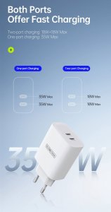 Ładowarka DUX DUCIS DUZZONA ŁADOWARKA SIECIOWA T4 - 2XTYP C - PD 35W BIAŁA 12