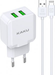 Ładowarka KAKU ŁADOWARKA SIECIOWA KSC-414 QIYUAN - 2XUSB - 10W 2,4A Z KABLEM USB NA LIGHTNING BIAŁA 3
