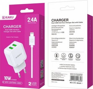 Ładowarka KAKU ŁADOWARKA SIECIOWA KSC-414 QIYUAN - 2XUSB - 10W 2,4A Z KABLEM USB NA LIGHTNING BIAŁA 7