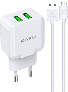 Ładowarka KAKU ŁADOWARKA SIECIOWA KSC-414 QIYUAN - 2XUSB - 10W 2,4A Z KABLEM USB NA MICRO USB BIAŁA 3