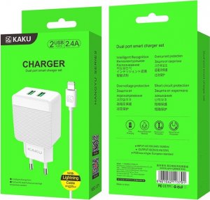 Ładowarka KAKU ŁADOWARKA SIECIOWA KSC-371 HAOYI - 2XUSB - 12W 2,4A Z KABLEM USB NA LIGHTNING BIAŁA 8