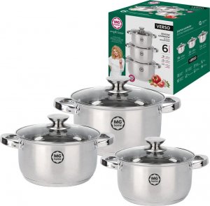 MG Home Garnki stalowe MG Home Verso zestaw 3 garnków z pokrywkami na indukcję 6