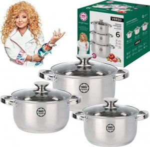 MG Home Garnki stalowe MG Home Verso zestaw 3 garnków z pokrywkami na indukcję 8