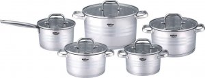 Hoffner Garnki stalowe Hoffner Elegance HF 9937 10 elementowy zestaw garnków z patelnią Indukcja Gaz 6