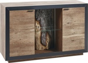 Beliani Komoda dwudrzwiowa LED jasne drewno z czarnym MARANA 2