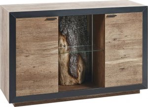 Beliani Komoda dwudrzwiowa LED jasne drewno z czarnym MARANA 6