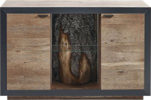 Beliani Komoda dwudrzwiowa LED jasne drewno z czarnym MARANA 7