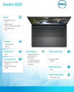 Laptop Dell Dell Notebook Vos3525/R5/8/256/15/Rad/Fgr/BT/3C/W11P 3