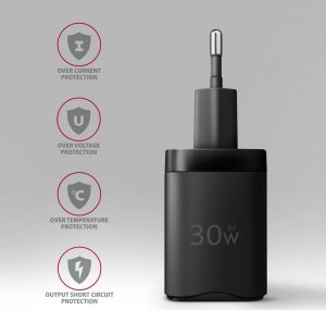 Ładowarka Axagon ACU-PQ30 Ładowarka sieciowa, PD & QC 30W, QC3.0,4.0/AFC/FCP/PPS/Apple, Czarna 5