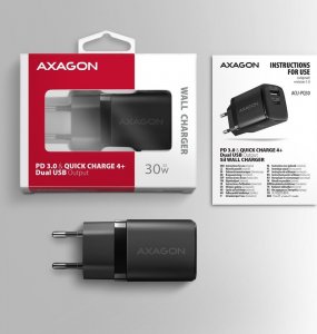 Ładowarka Axagon ACU-PQ30 Ładowarka sieciowa, PD & QC 30W, QC3.0,4.0/AFC/FCP/PPS/Apple, Czarna 8