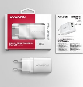 Ładowarka Axagon ACU-PQ30W Ładowarka sieciowa PD & QC 30W, QC3.0,4.0/AFC/FCP/PPS/Apple Biała 8