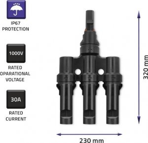 Qoltec Konektor solarny, złšcze MC4, typ T 1000V 30A - komplet 3