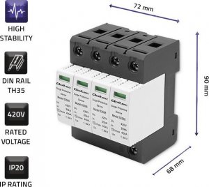 Qoltec Ogranicznik przepięć AC | 4P | 420V | T2 | B+C 3