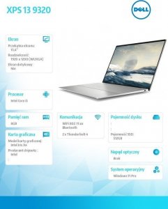 Laptop Dell Notebook XPS 13 9320 Win11Pro i5-1240P/512GB/8GB/Intel Iris Xe/13.4 FHD+/KB-Backlit/Platinum/2Y NBD 13