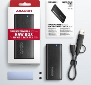Kieszeń Axagon EEM2-SB2 zewnętrzna aluminiowa USB-C 3.2 Gen 2 - M.2 NVMe / SATA SSD 30-80mm 11