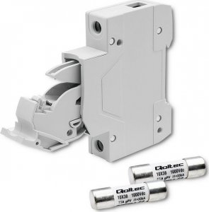 Qoltec Podstawa bezpiecznikowa z diodš + bezpiecznik DC | 1P | 1000V | 15A | 10x38 | solar 12
