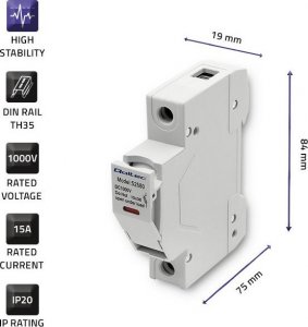 Qoltec Podstawa bezpiecznikowa z diodš + bezpiecznik DC | 1P | 1000V | 15A | 10x38 | solar 4