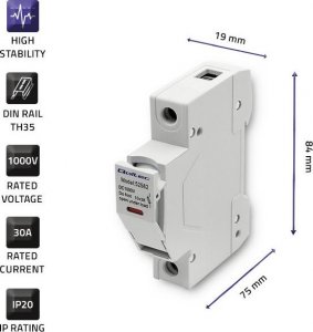 Qoltec Podstawa bezpiecznikowa z diodš + bezpiecznik DC | 1P | 1000V | 30A | 10x38 | solar 4