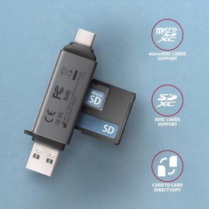 Czytnik Axagon kart zewnętrzny USB 3.2 Gen 1 Type-C + Type-A SD/microSD 3