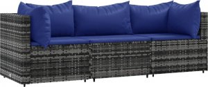 vidaXL 3-cz. zestaw wypoczynkowy do ogrodu, poduszki, szary rattan PE 2