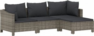vidaXL 4-cz. zestaw wypoczynkowy do ogrodu, poduszki, szary rattan PE 3
