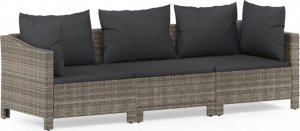 vidaXL 3-cz. zestaw wypoczynkowy do ogrodu, poduszki, szary rattan PE 2