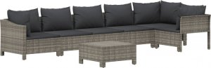 vidaXL 7-cz. zestaw wypoczynkowy do ogrodu, poduszki, szary, rattan PE 3