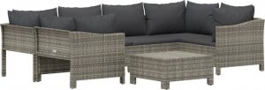 vidaXL 7-cz. zestaw wypoczynkowy do ogrodu, poduszki, szary, rattan PE 3