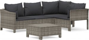 vidaXL 5-cz. zestaw wypoczynkowy do ogrodu, poduszki, szary, rattan PE 2