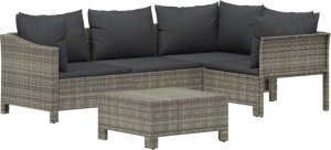 vidaXL 5-cz. zestaw wypoczynkowy do ogrodu, poduszki, szary, rattan PE 3