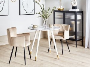 Beliani Stół do jadalni okrągły ⌀ 80 cm efekt marmuru z białym GUTIERE 2